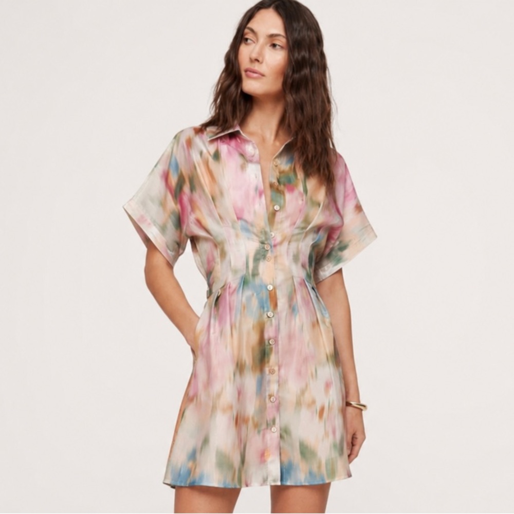 NWT! Anthropologie Multifloral Tobie Organza Mini Shirtdress by Exquise 🏓